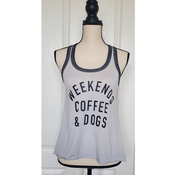 NWT Weekends Coffee and Dogs Tank Top Women's Size XS Grey - Picture 2 of 9